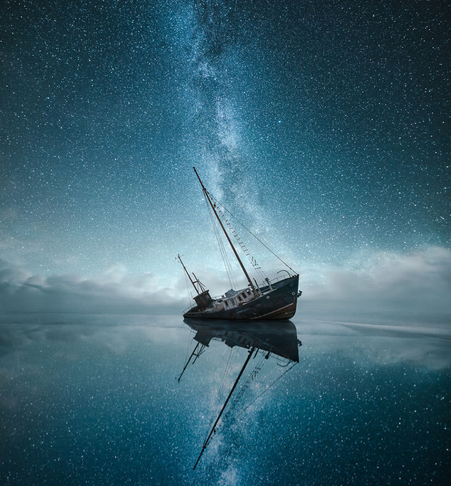 Ночь у берегов Финляндии астрономия, день, звезды, небо