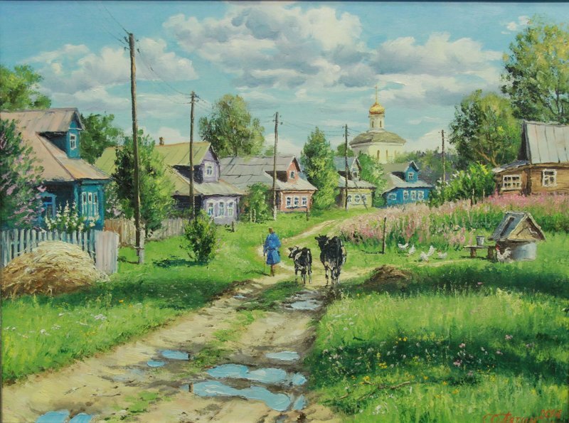 Деревня в картинах современных художников деревня, искусство, картины, красота, современные художники, талант