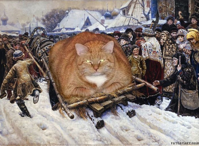 30 известных картин, где главной фигурой удачно вписался рыжий толстый кот живопись, забавно, картины, кот, прикол, рыжий кот