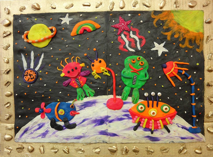 Картина из пластилина: мастер-класс по космосу на картоне для детей