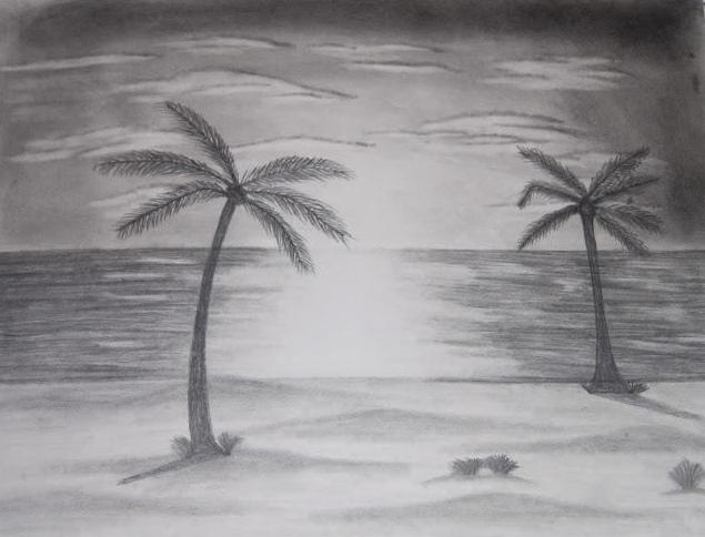 как нарисовать пляж и море