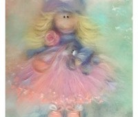 Картина из шерсти "Куколка. Мятная девочка". 