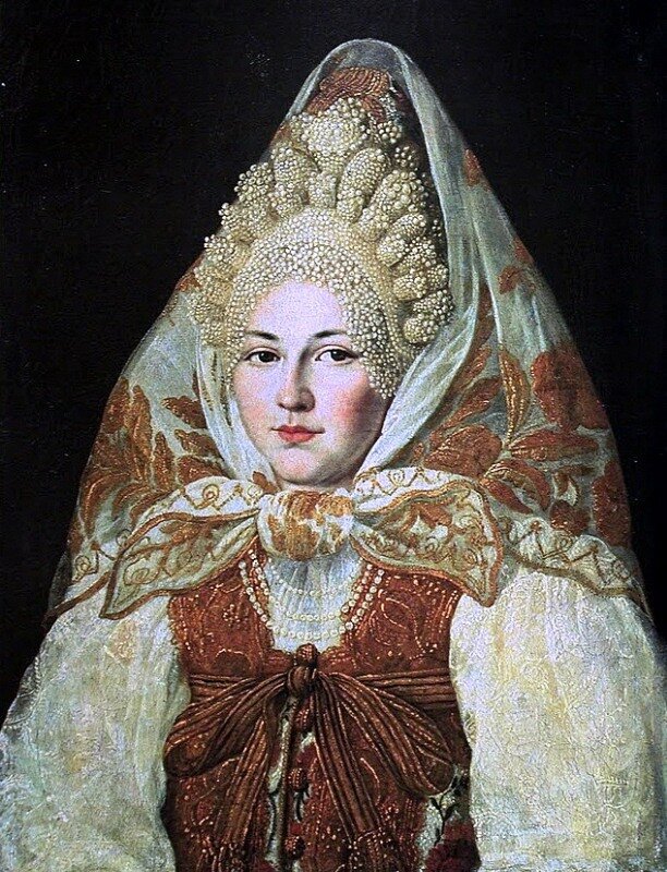 Абрам Клюквин (1777-1867) Женщина в торопецком жемчужном кокошнике и платке