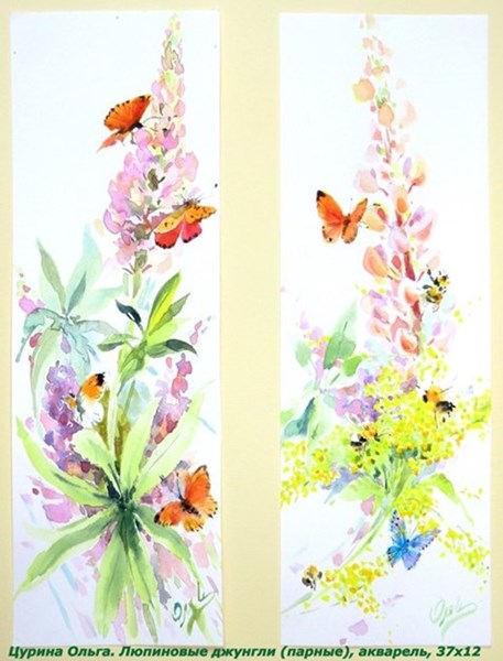 Люпин джунгли картина, цветочная акварель
