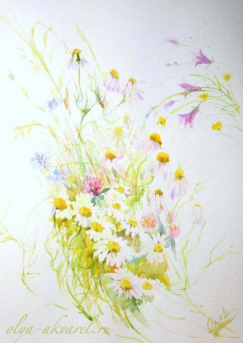 ЛЕТО цветы на картинах живопись акварелью купить у художника Цурина Ольга