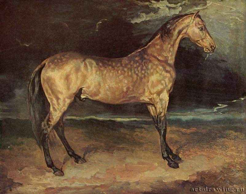 Т. Жерико: Конь во время грозы. 1820-1821 - 49 x 60 см Холст, масло Романтизм Франция Лондон. Национальная галерея