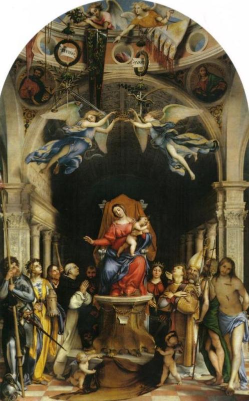 Алтарь полиптих Сан-Бартоломео, Бергамо, главная панель Мадонна с ангелами и святыми - Лоренцо Лотто (1516)