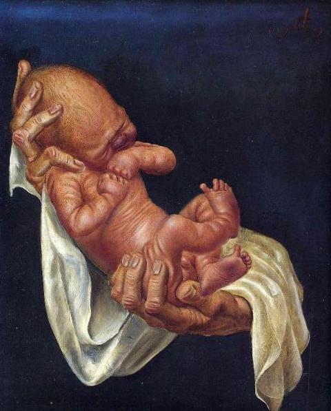 Новорожденный ребенок на руках - Отто Дикс (1927)