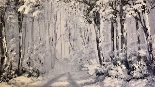 Зимний Лес - 2 Краски!! Акрил- Очень легко! Winter Woodland in Acrylics. Two colours. Very Easy