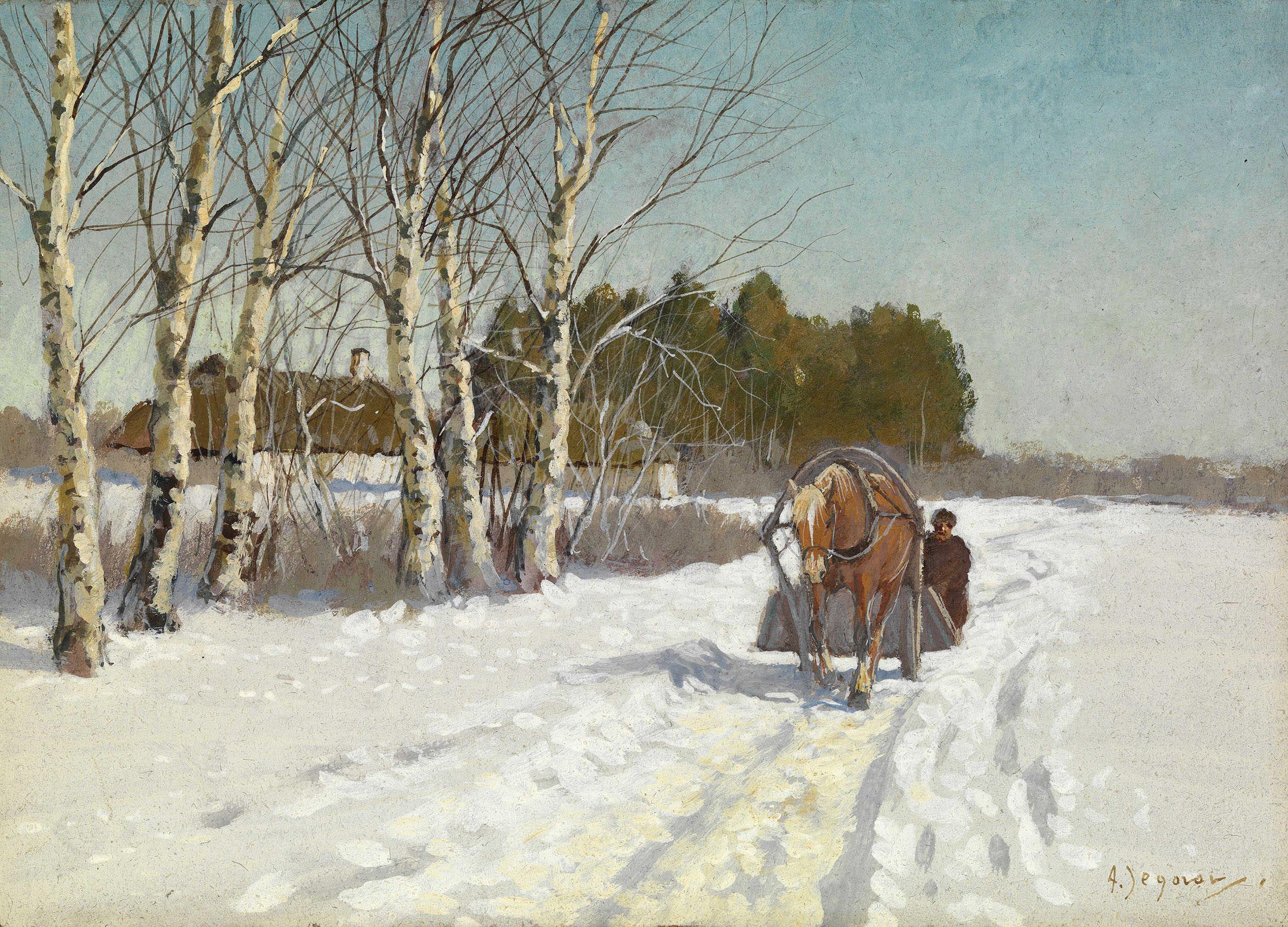 EGOROV, ANDREI Horse and Sleigh in a Snow-covered Field