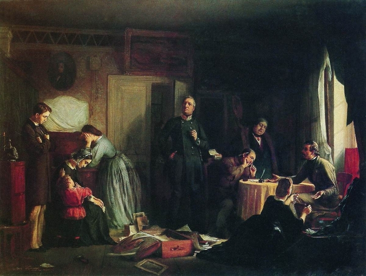 Ф. Журавлёв. Кредитор описывает имущество вдовы. 1862