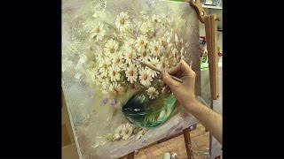 Ромашки. Мастер-класс на двух холстах. Master class on two canvases