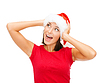Удивлен женщина в шляпу Санта помощник | Фото
