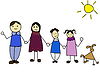 Счастливая семья, держась за руки и улыбаясь | Иллюстрация