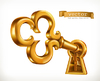 Золотой ключ в замочной скважине, 3d значок | Векторный клипарт