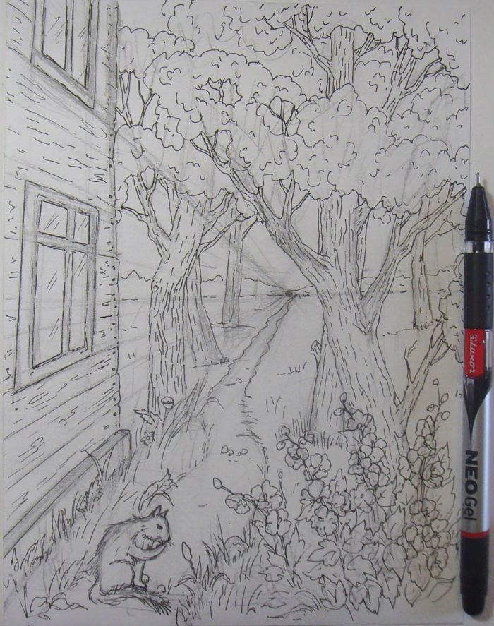 Как нарисовать пейзаж цветными
карандашами, шаг 5