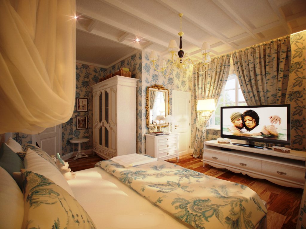 Бело-голубая спальня в стиле прованс