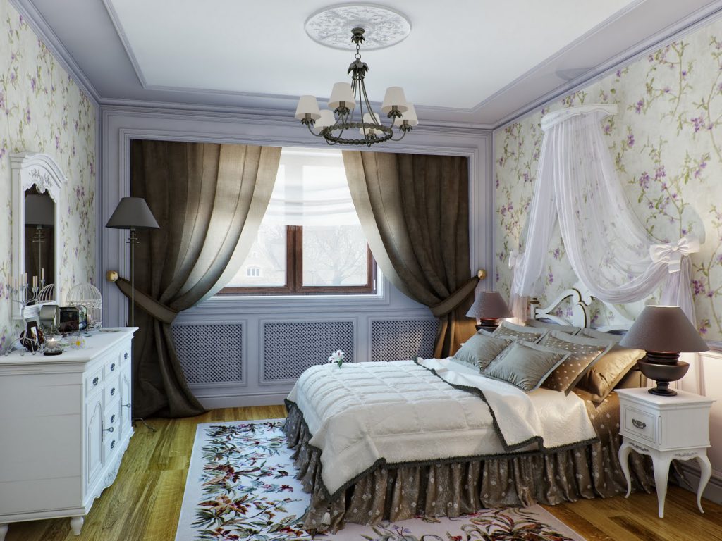 Кровать с балдахином в спальне в стиле прованс