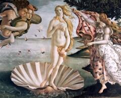 Утверждают, что "Рождение Венеры" Боттичелли — одно из первых "ню" на картинах светского содержания.