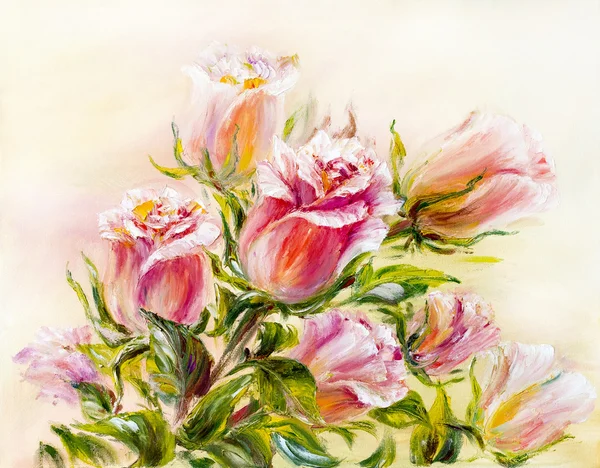 Розы, живопись маслом на холсте — стоковое фото