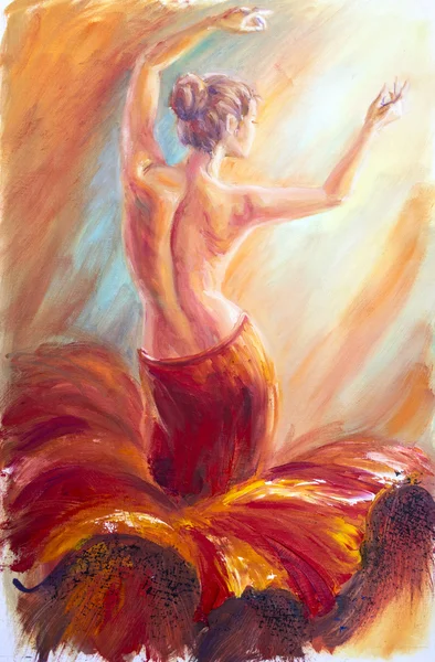 Красивые танцы женщина в красном. Картина маслом — стоковое фото
