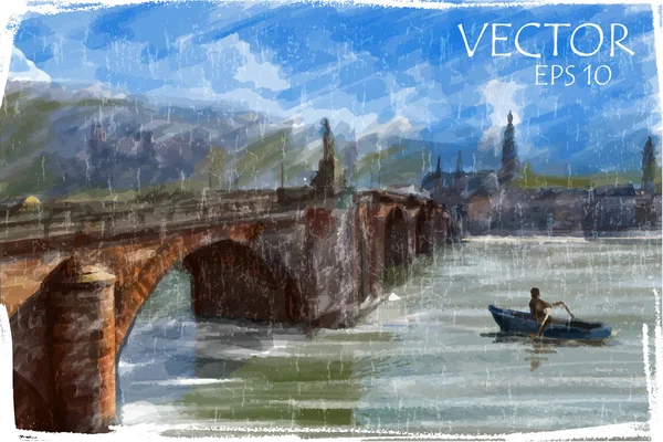 Иллюстрация города моста — стоковый вектор