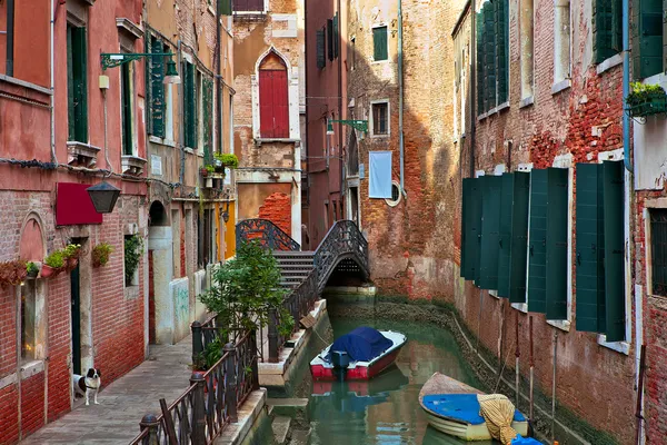 Типичный венецианский канал среди старого здания — стоковое фото