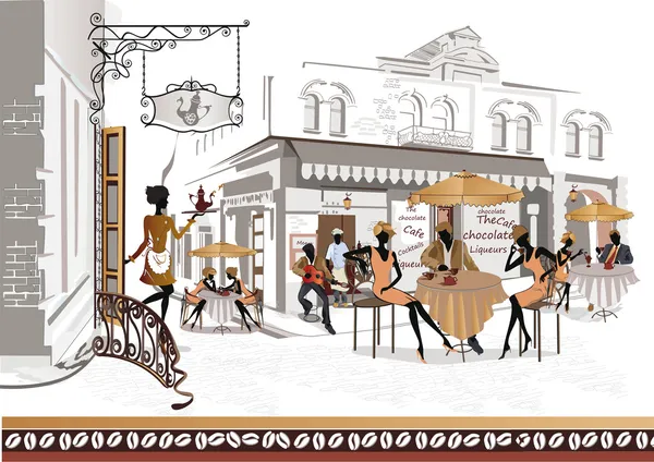 Серия уличных кафе в Старом городе — стоковый вектор