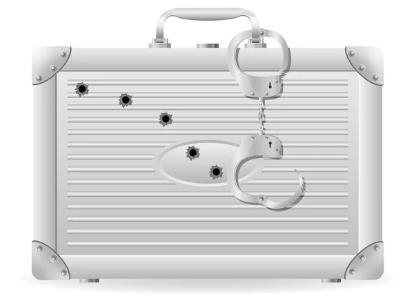 Металлические чемодан с наручниками, изрешеченные пулями вектор Ил — стоковый вектор
