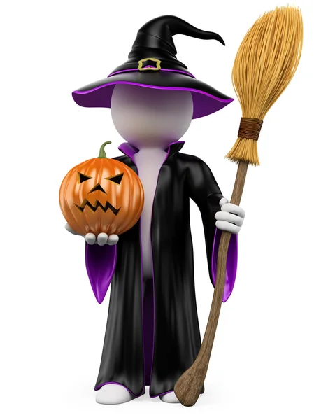 3D Хэллоуин белый. Ведьма с тыквой и летающих bro — стоковое фото