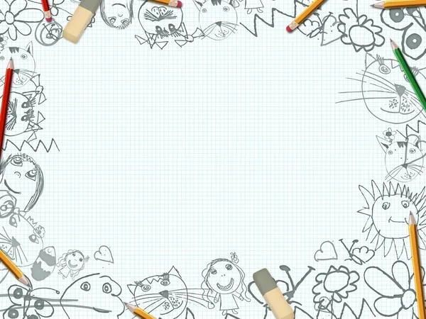Детская карандашом рисунки стол фон — стоковое фото