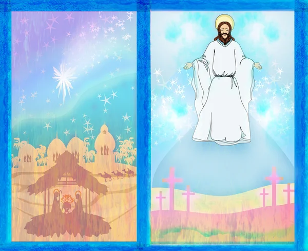 Две религиозные образы - Иисус Христос благословляет и рождении Иисуса — стоковое фото