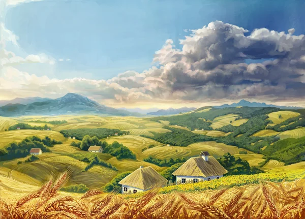 Летний пейзаж с пшеницей — стоковое фото