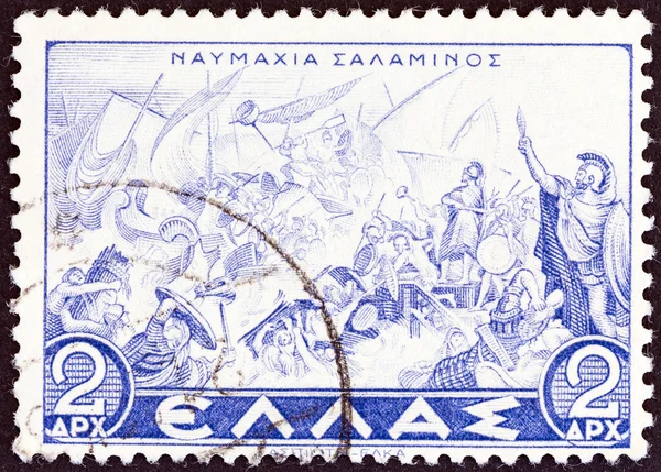 Греция - около 1937: штамп напечатан в Греции показывает военно-морская Битва при Саламине, около 1937 — стоковое фото