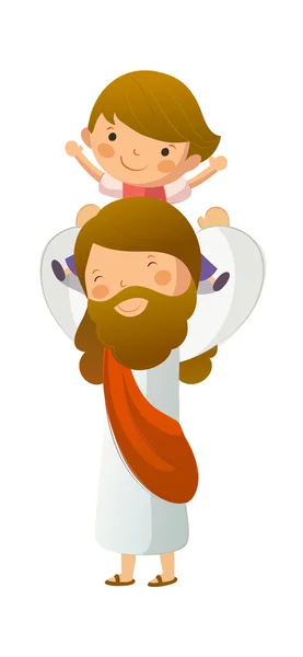 Иисус Христос-переноски мальчик на плече — стоковый вектор