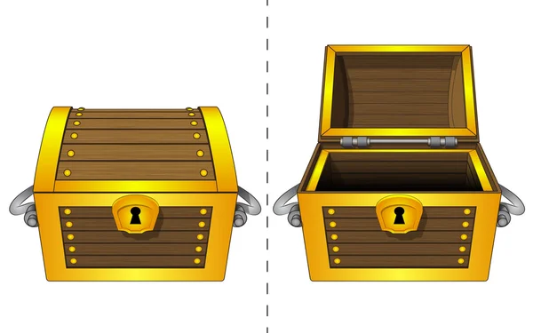 Изолированные закрытые и открытые деревянные Золотой сундук вектор — стоковый вектор