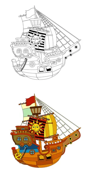 Мультфильм кадр пиратский корабль - иллюстрации для детей — стоковое фото