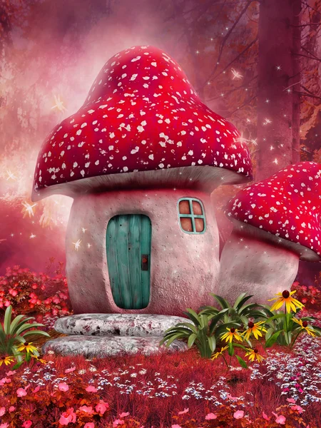 Розовый Гриб дом — стоковое фото