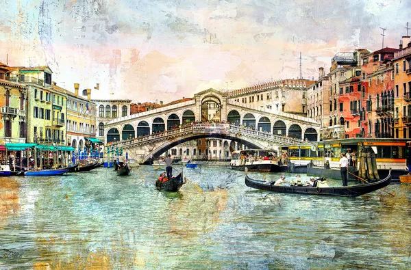 Риальто мост - венецианские картины - иллюстрации в стиле живописи — стоковое фото