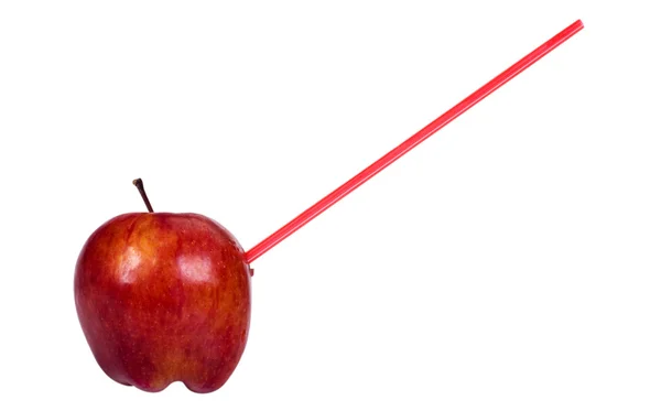 Apple с соломой в нем — стоковое фото