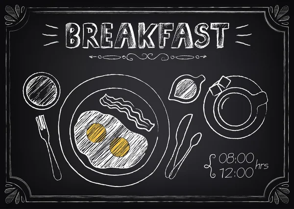 Ретро постер завтрак с яичницей и кофе. Рисунок от руки — стоковый вектор
