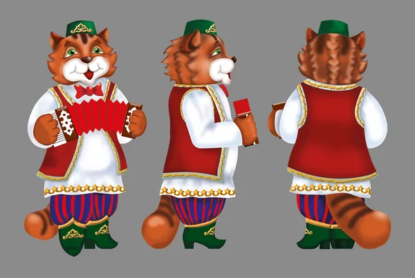 Кот музыкант аккордеон костюм сапоги — стоковое фото