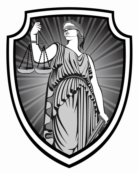 Lady justice .Themis . Equality . fair trial . Law .defense shield — стоковый вектор