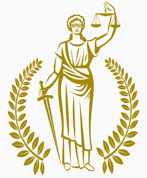 Lady justice . Greek goddess Themis . Equality . fair trial . Law . Laurel wreath . — стоковый вектор