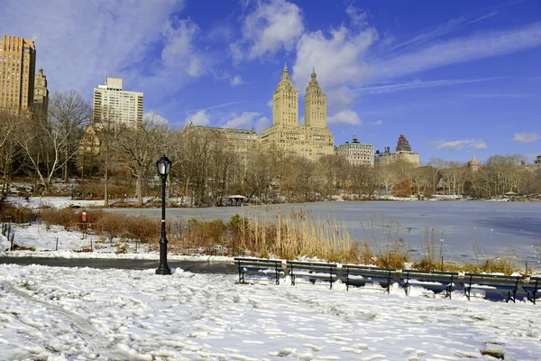 Центральный парк в снегу, в Манхэттене Нью-Йорк — стоковое фото