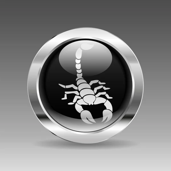 Черный глянцевый хром кнопка - Скорпион — стоковый вектор