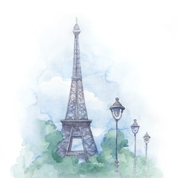 Акварель Эйфелева башня — стоковое фото