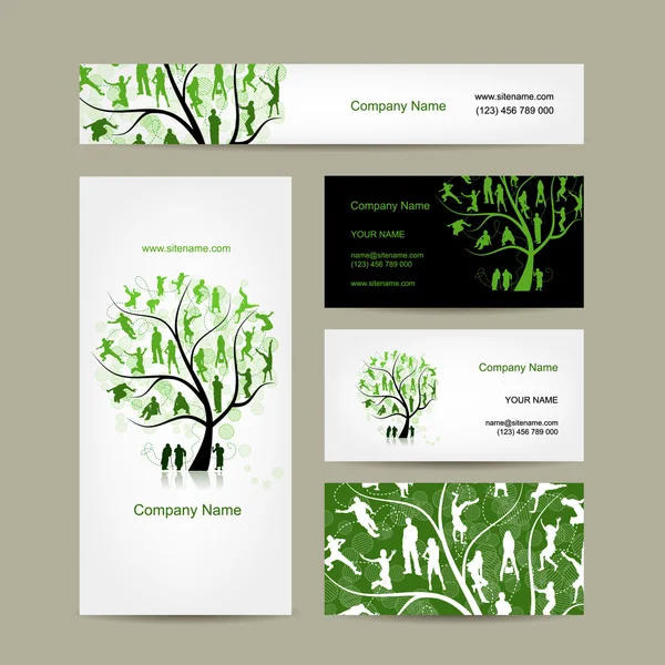 Дизайн визитных карточек, семейное дерево — стоковый вектор