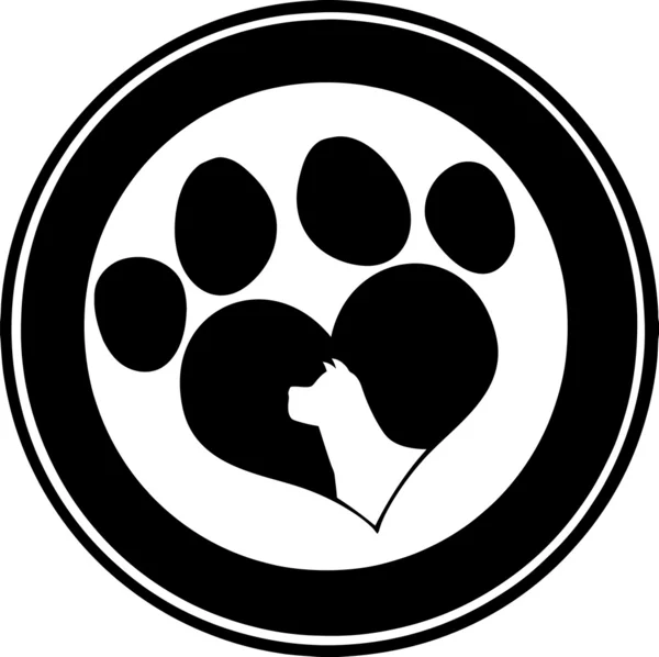 Любовная лапа печатает черный дизайн баннера круга с силуэтом головы собаки — стоковое фото