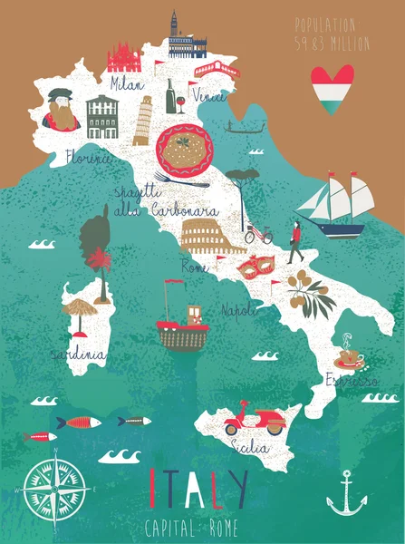 Италия карта полиграфический дизайн — стоковый вектор